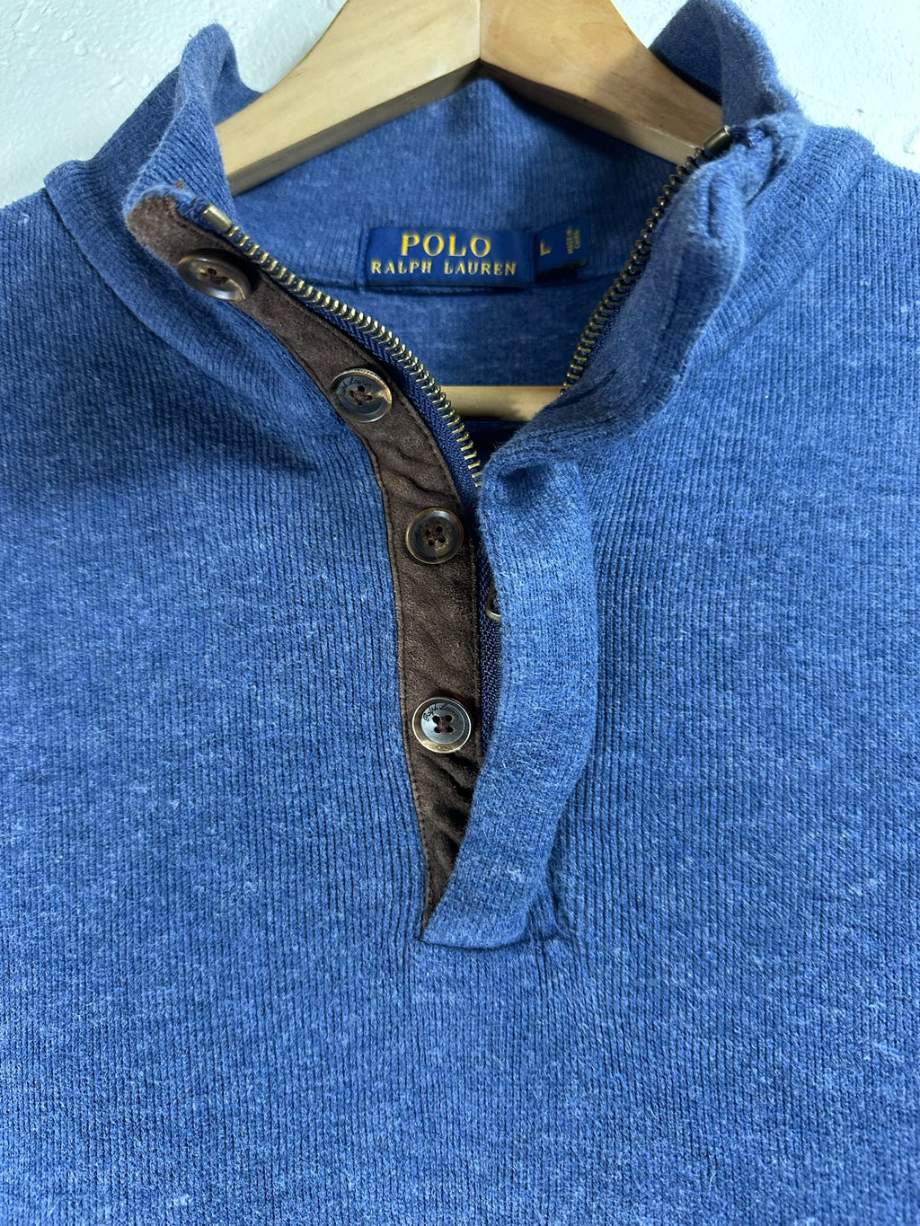 Pull zippé Ralph Lauren bleu - Homme - Taille L